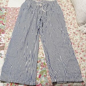 Blue and White Striped Wide Leg Drawstring Pants